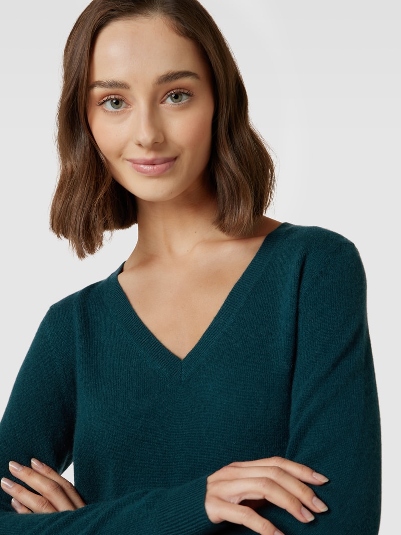 Strickpullover aus Kaschmir mit V-Ausschnitt in petrol