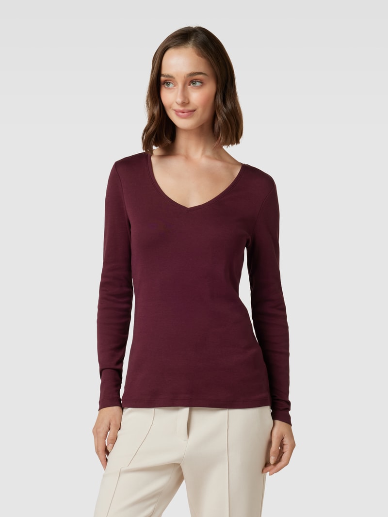 Longsleeve mit V-Ausschnitt in bordeaux rot
