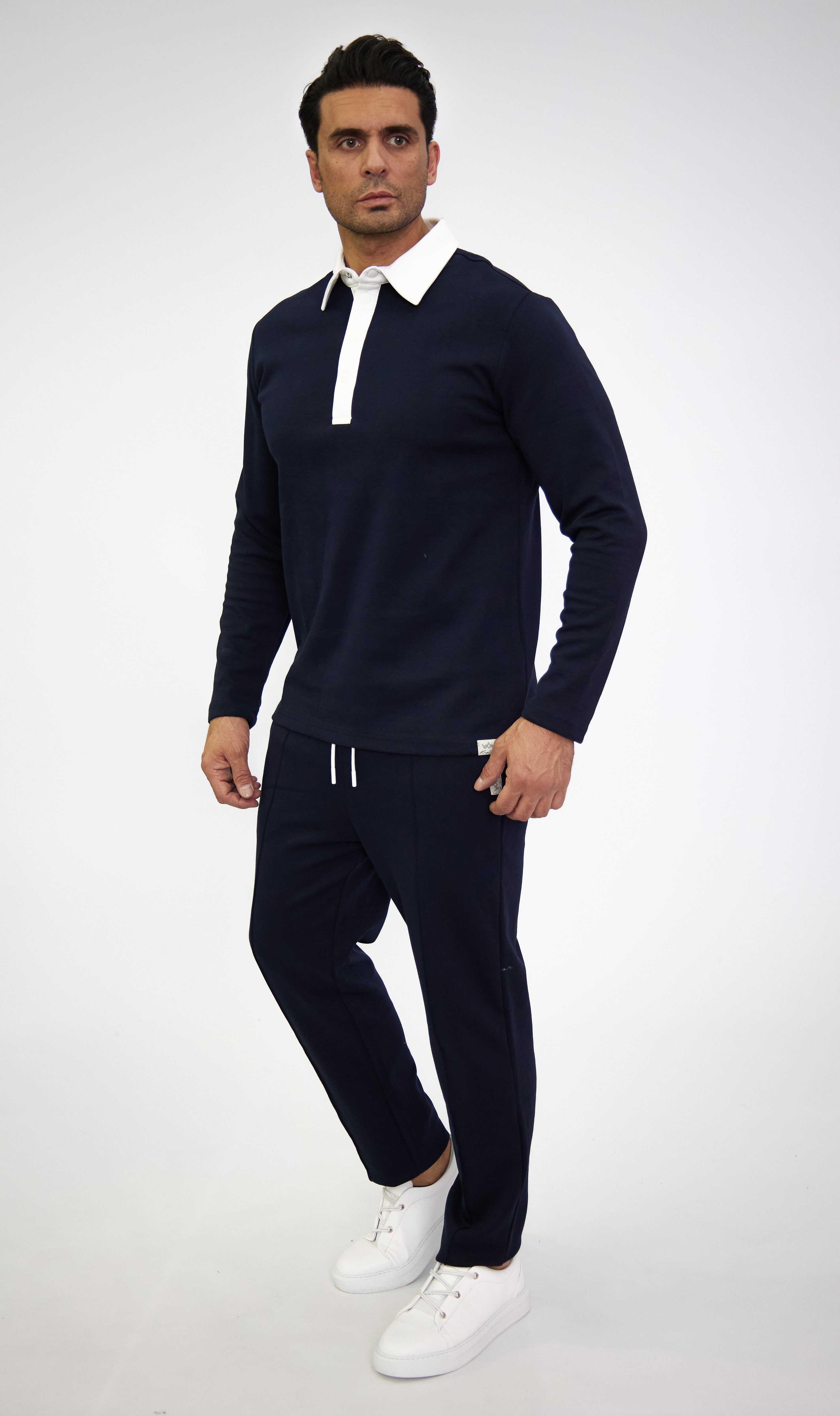 Denim Distriqt Jogginganzug Herren Kombi-Set 2 Teiler Trainingsanzug mit Polo Kragen (Oberteil + Hose)