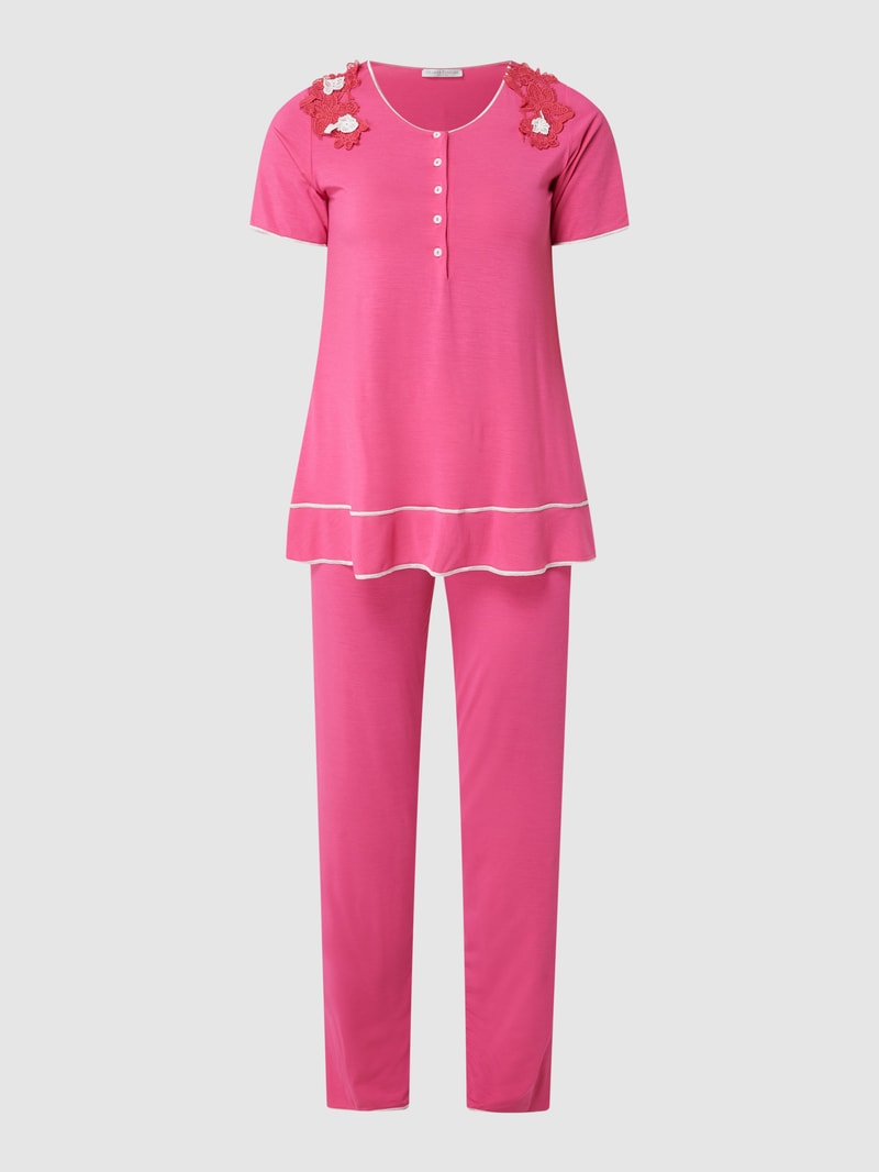 Pyjama mit floralen Aufnähern  in pink