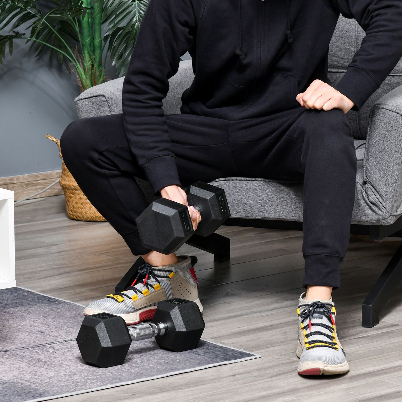 HOMCOM 2er-Set Gummi-Hantel Fitness Hantel Kurzhantel für Trainingsraum schwarz 8 KG