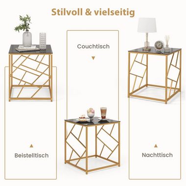 COSTWAY Beistelltisch, mit gehärteter Glasplatte & Metallrahmen, 50x50x55cm