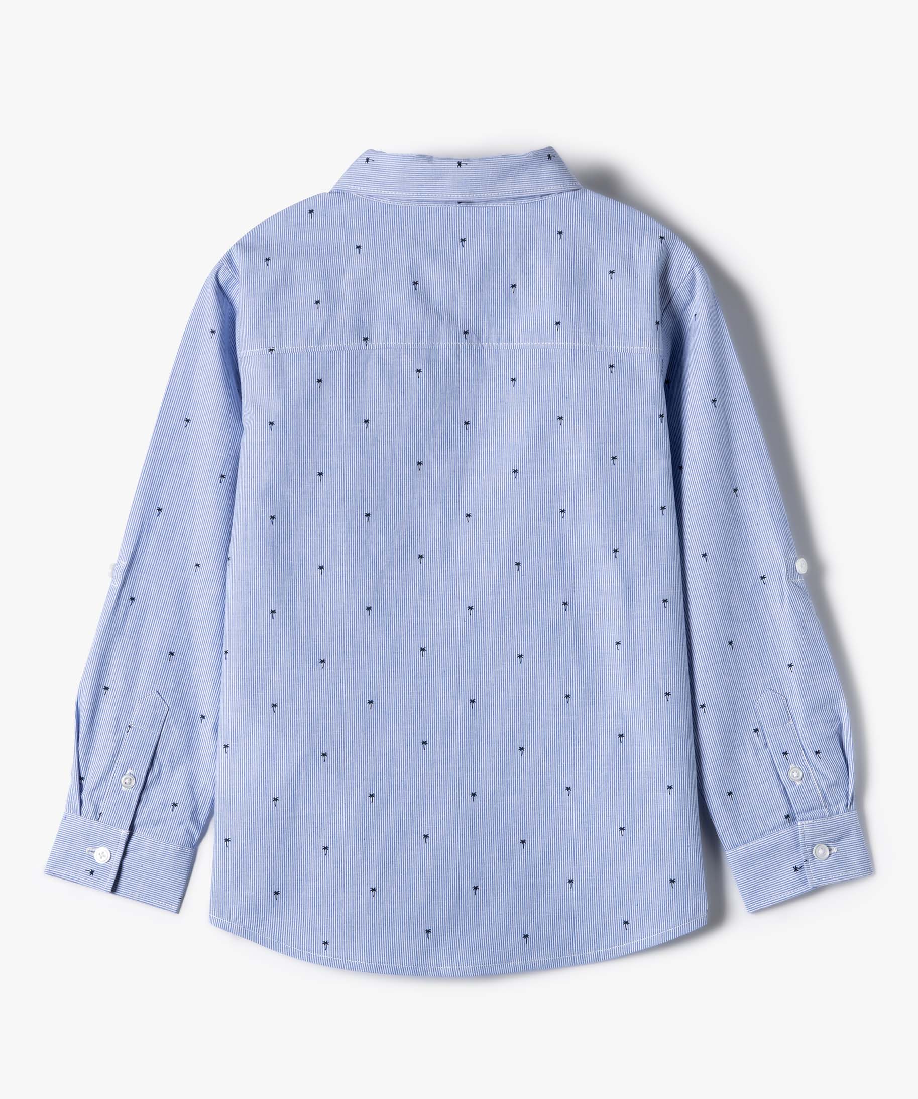 Chemise Garçon rayée avec motifs palmiers et noeud papillon bleu | GEMO