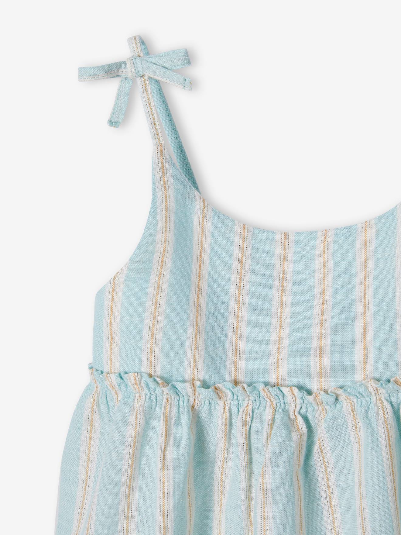 Robe à bretelles rayée fil brillant fille bleu pâle