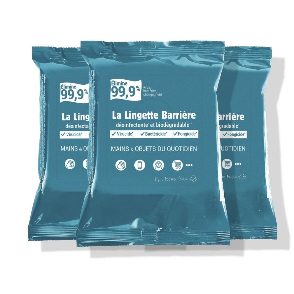 carlo & carla La Lingette Barrière : paquet de 12 lingettes désinfectantes virucides (fab. FR) Lingettes désinfectantes pour les mainset objets/surfaces (smartphones,…)