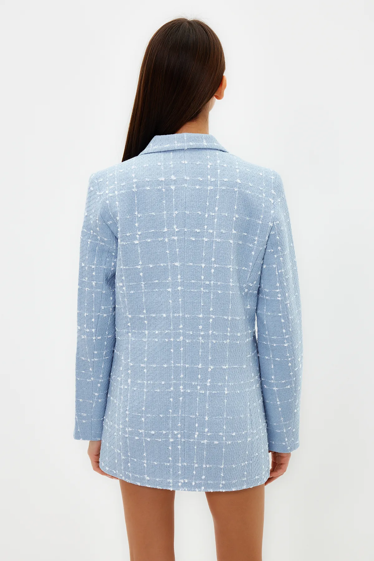 Trendyol Collection  Hellblaue, übergroße, gewebte karierte Blazerjacke TWOAW21CE0105