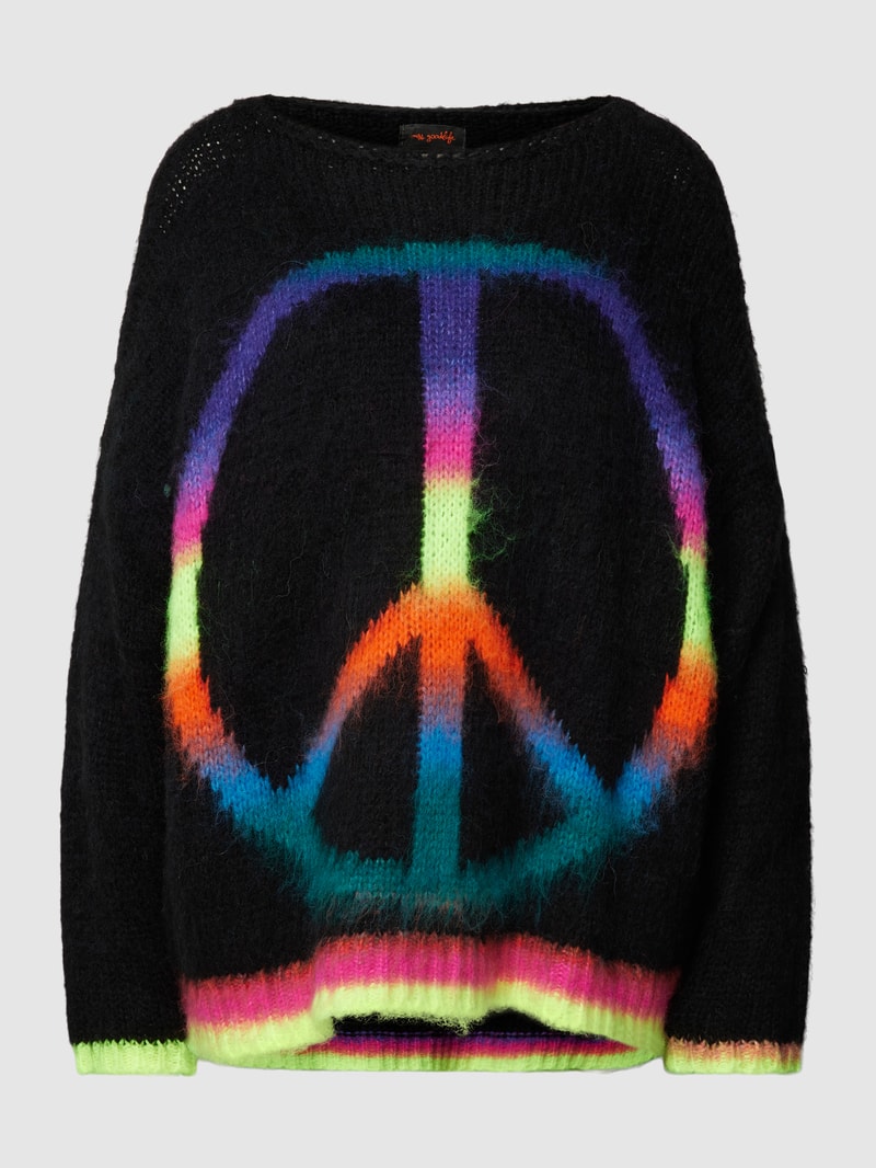 Strickpullover mit Motiv-Print Modell 'RAINBOW PEACE' in black