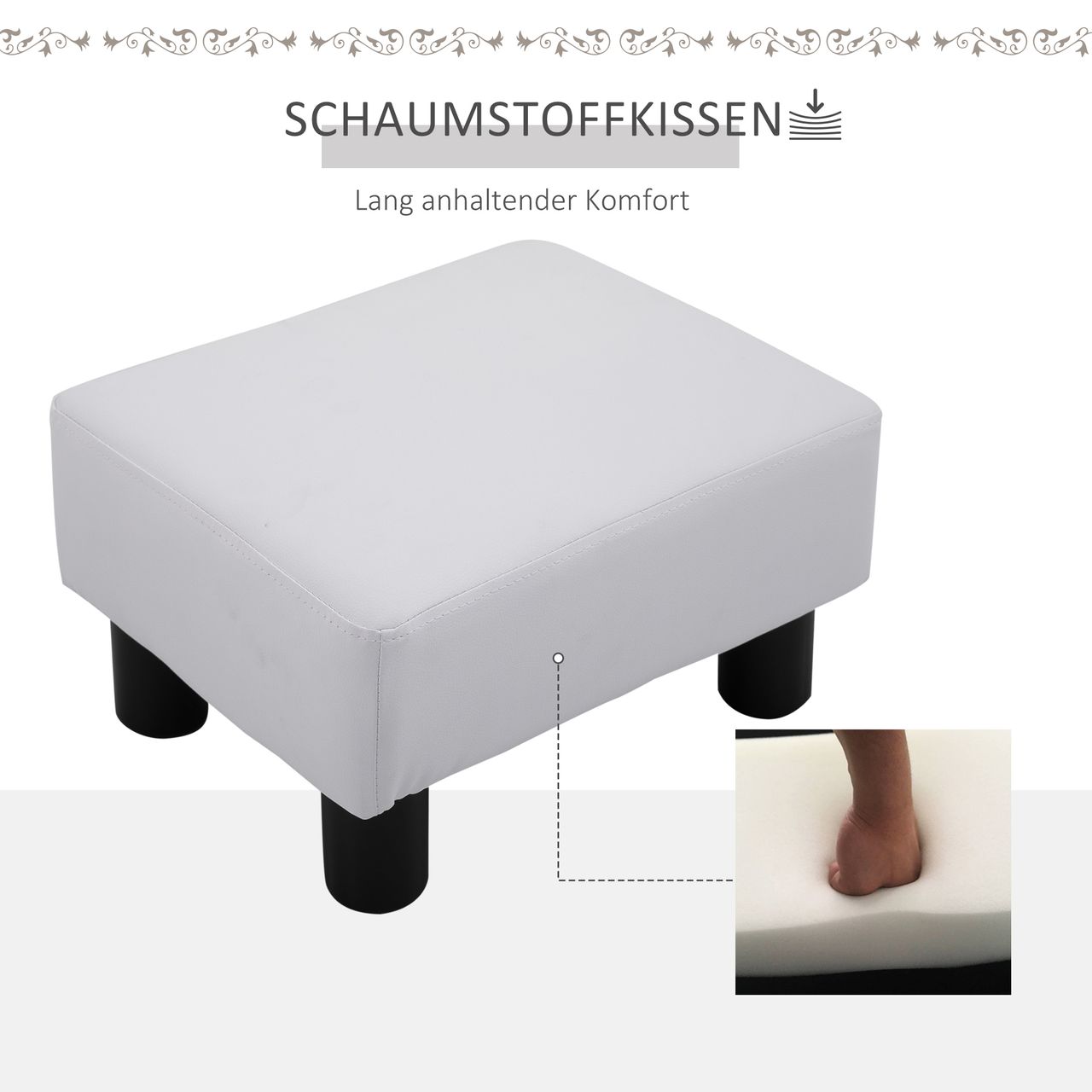 HOMCOM Fußhocker Beinstütze Sitzhocker Eingangbank Rückenfreier Hocker Bank Sitzbank Chesterfield aus Kunstleder Weiß 40 x 30 x 24 cm