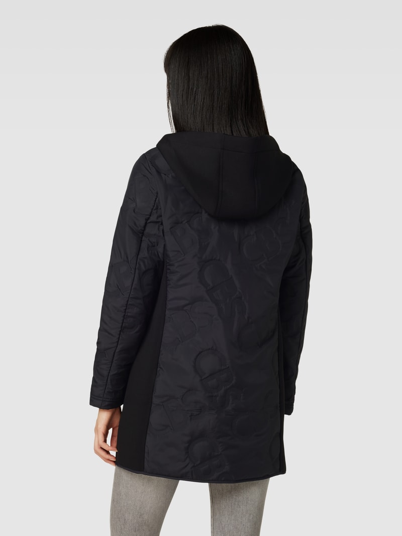 Hybridjacke mit Einsatz aus Scuba und Kapuze in schwarz