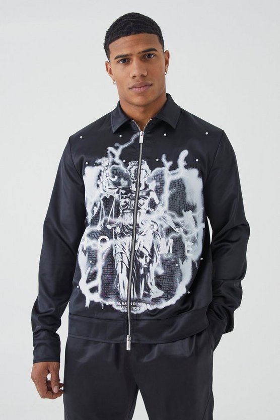 Verzierte Satin Harrington-Jacke