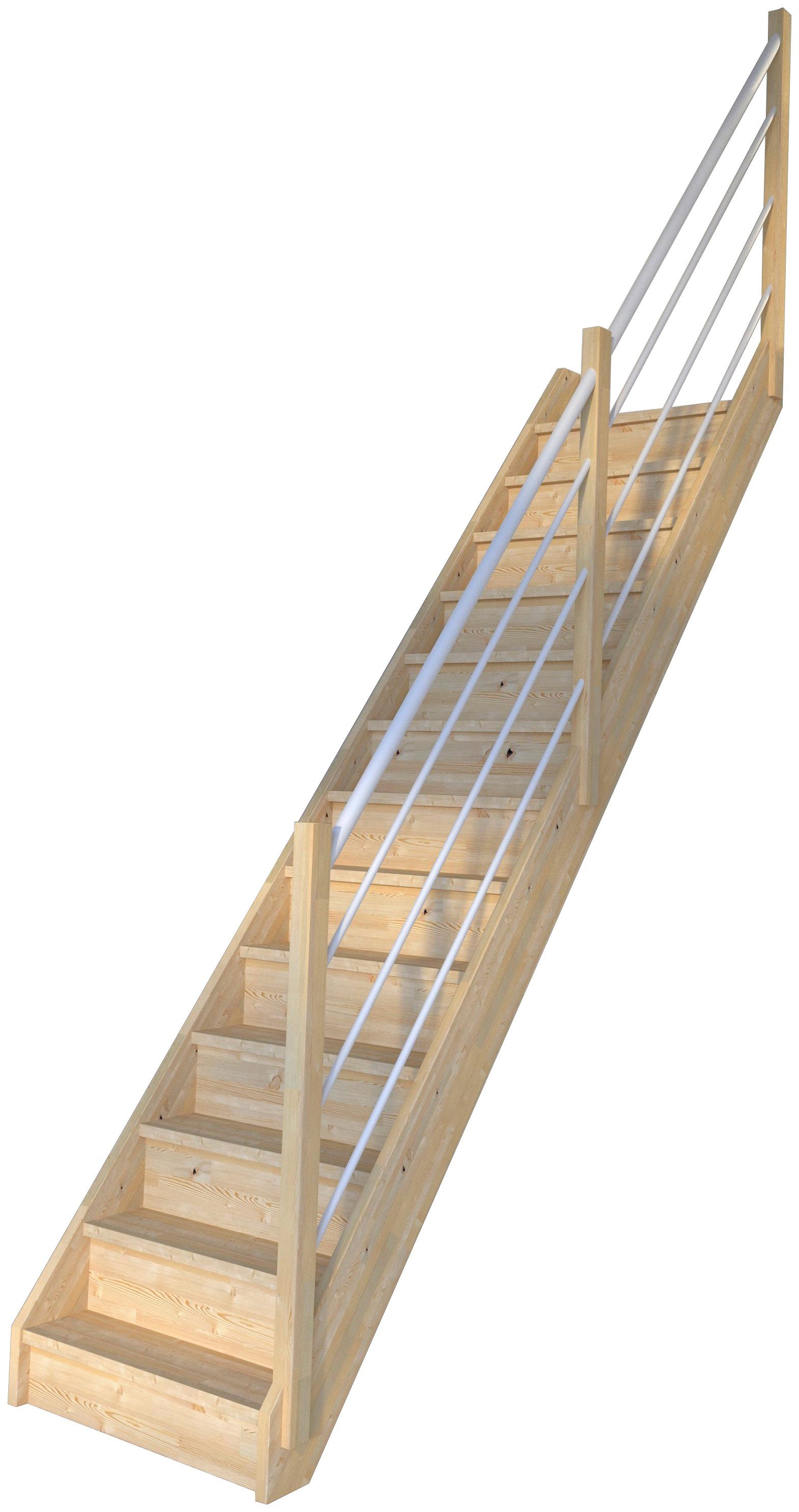 Starwood Raumspartreppe Massivholz Korfu, Holz-Edelstahl Weiß Rechts, für Geschosshöhen bis 300 cm, Stufen geschlossen, Durchgehende Wangenteile