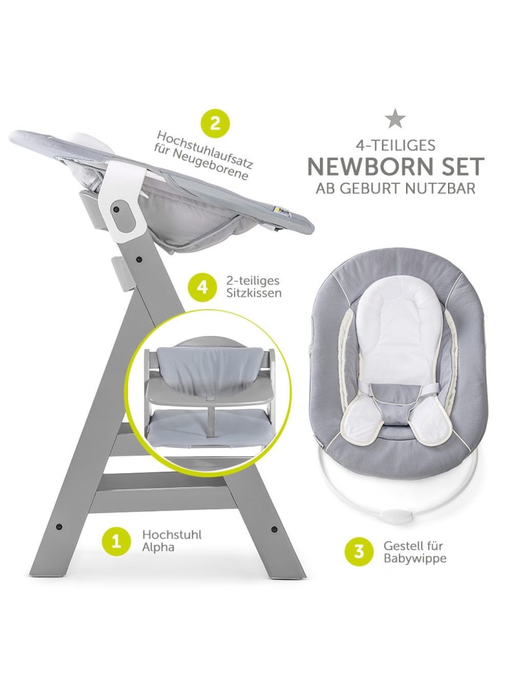 Hauck Alpha Plus Grey Newborn Set - 4-tlg. Hochstuhl   in grau günstig kaufen onesize