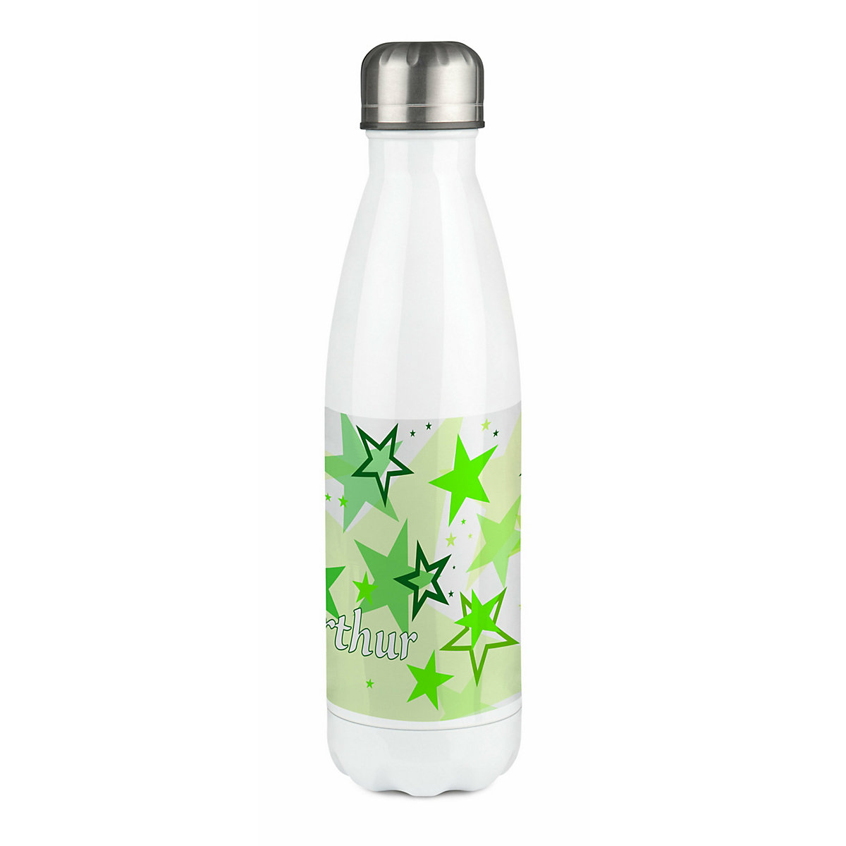 Edelstahl Kinder Thermoflasche / Trinkflasche bunt Sternenhimmel Farbe grün Spülmaschinenfest, Auslaufsicher, Bruchfest, Doppelwandig, Für Heißgetränke geeignet, Mit Deckel, Isoliert