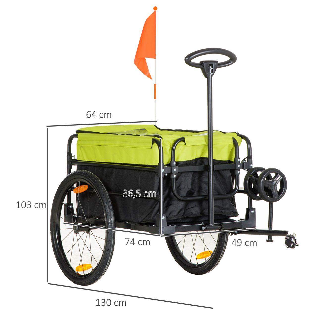 HOMCOM 2-in-1 Fahrradanhänger Lastenanhänger 40 kg Belastbarkeit Schwarz Gelb