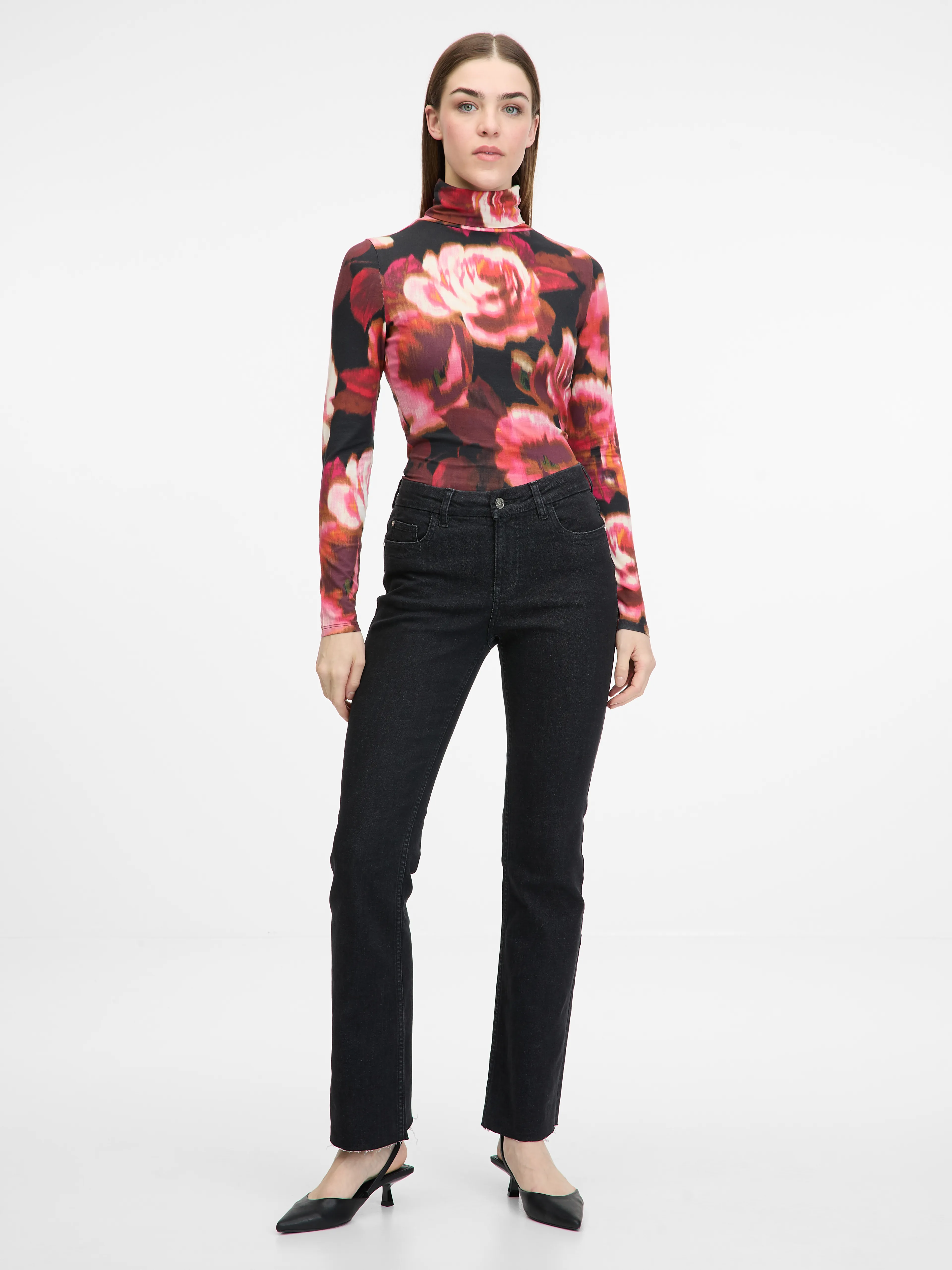 Rot gemustertes Damen-Langarm-T-Shirt ORSAY