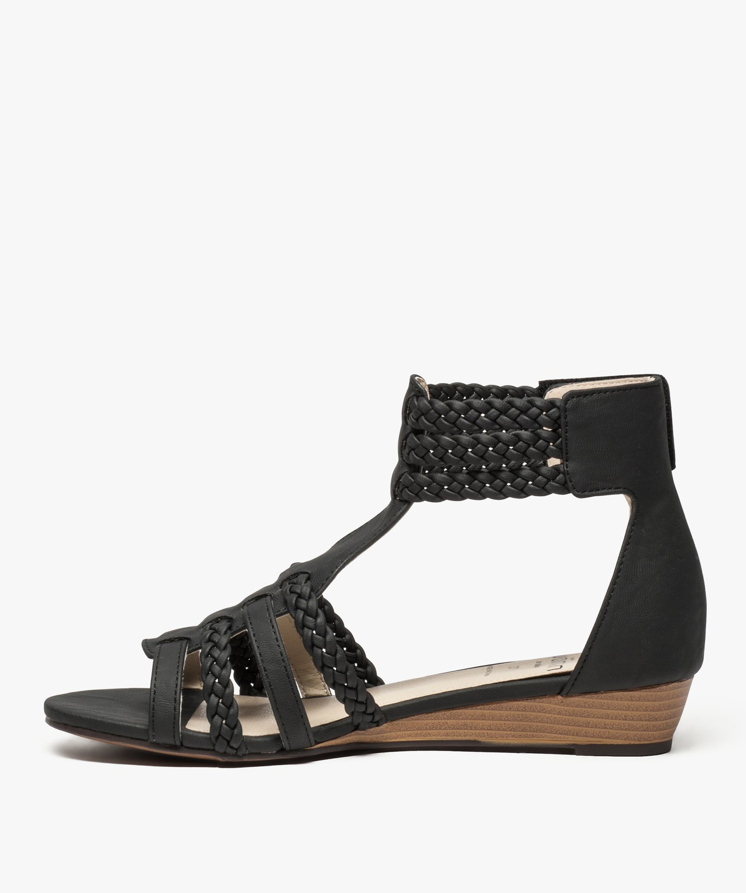 Sandales femme avec brides tressées autour de la cheville noir | GEMO