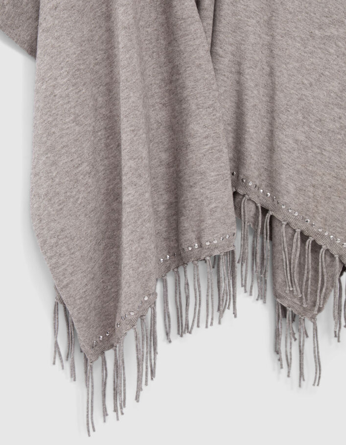 Poncho gris tricot avec bords frangés Femme