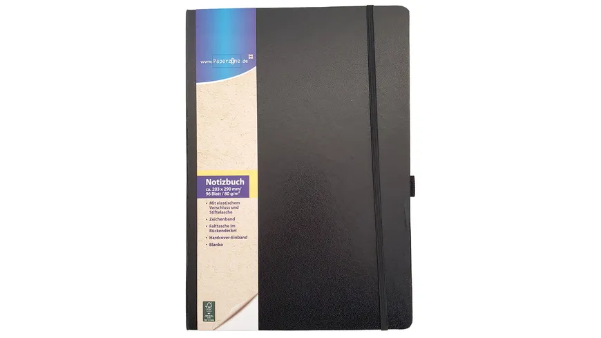 PAPERZONE Notizbuch A4 blanko schwarz