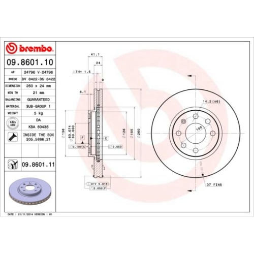 09.8601.11 BREMSSCHEIBE BREMBO VA  VP2 - ATU