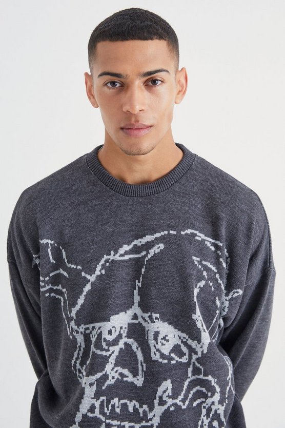 Oversize Pullover mit Totenkopf-Print