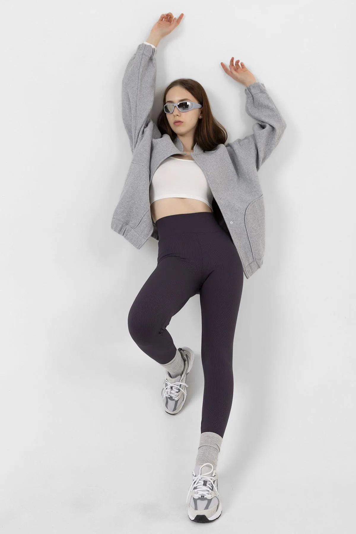 Domoda  Innenseite aus geräuchertem Fleece, elastisch, erhöht, gerippt, Interlock-Winterstrick-Leggings mit Raffung @verona