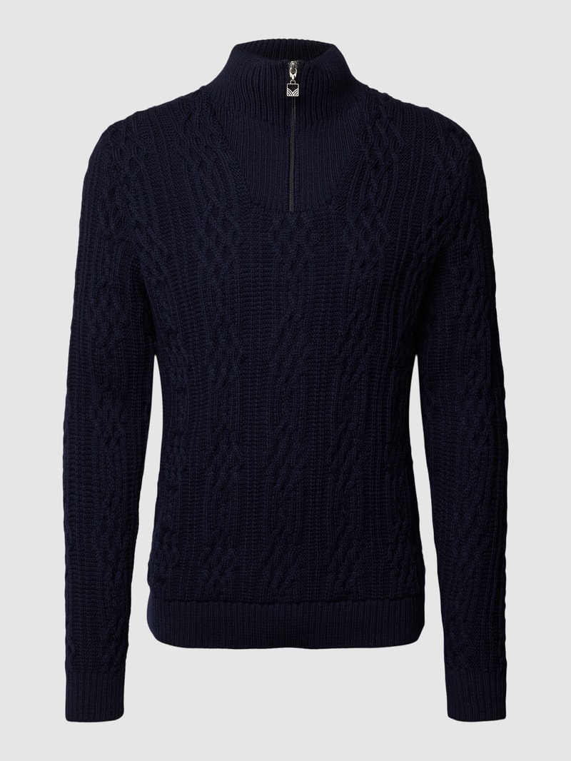 Strickpullover mit Zopfmuster Modell 'HOVEN' in marineblau