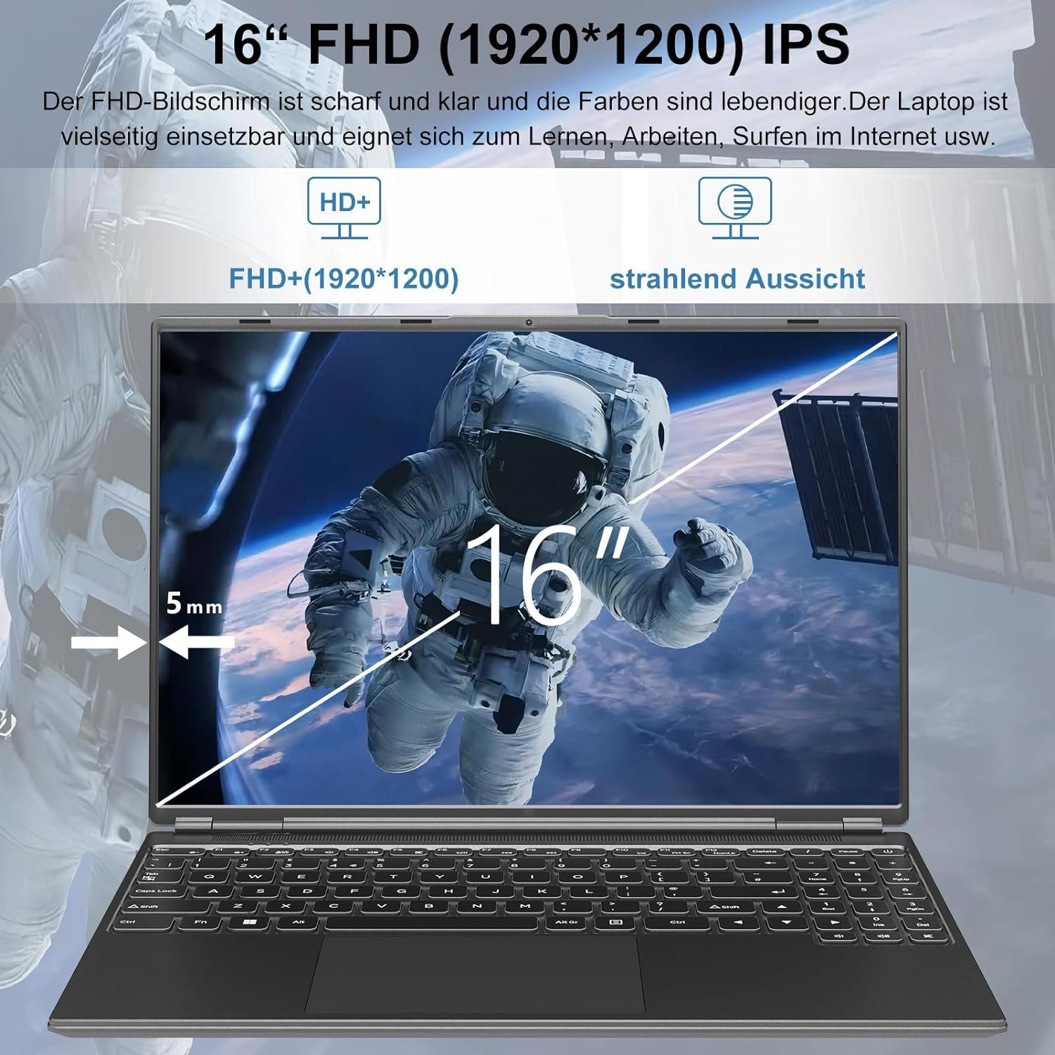AOCWEI A6 Notebook (Intel Celeron N5095, UHD 600, 512 GB SSD, FHD 2,9 GHz reibungsloses Multitasking beeindruckendes Entertainment)