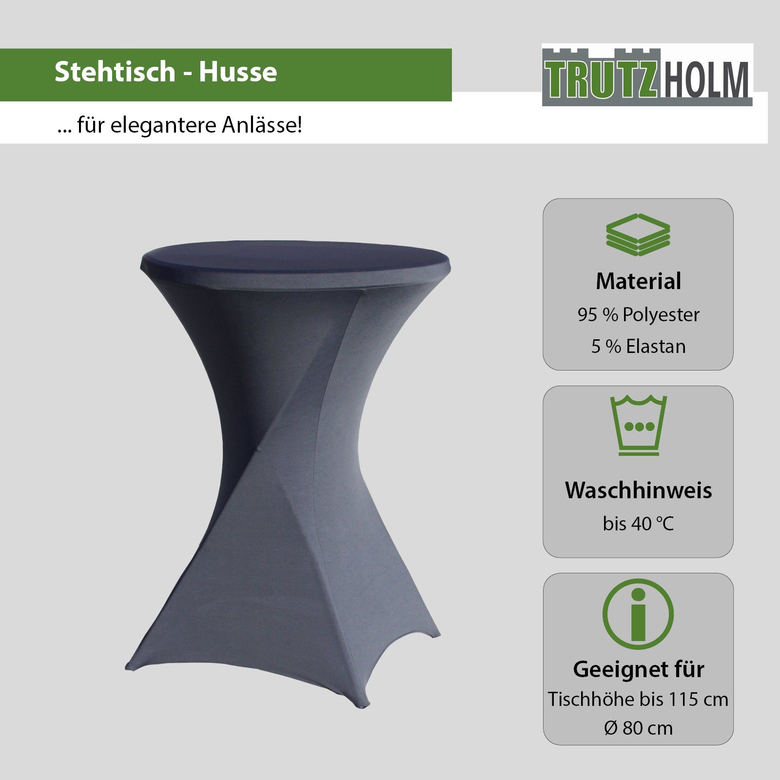 TRUTZHOLM Stehtisch Set Stehtisch klappbar Ø 80 cm & Husse Tischdecke bügelfrei für Gastro (Set aus Stehtisch und Husse)