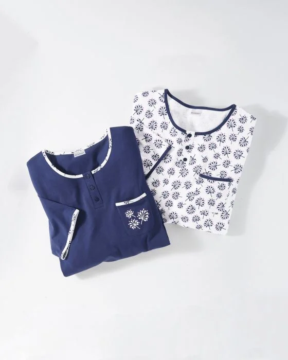 Lot de 2 chemises de nuit pur coton peigné