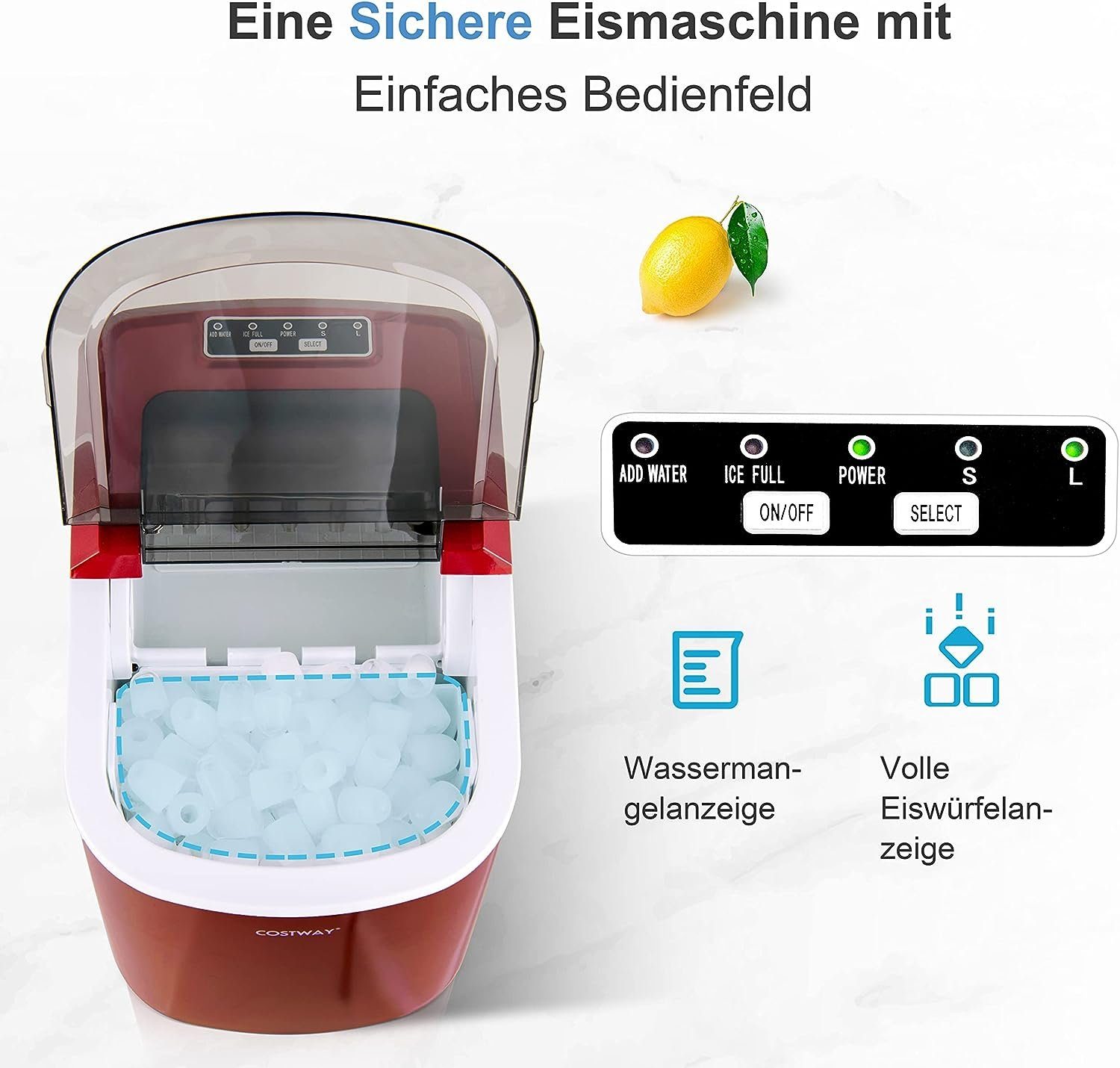 KOMFOTTEU Eiswürfelmaschine, mit 2,2L Wassertank, 12 kg/24 Stunden
