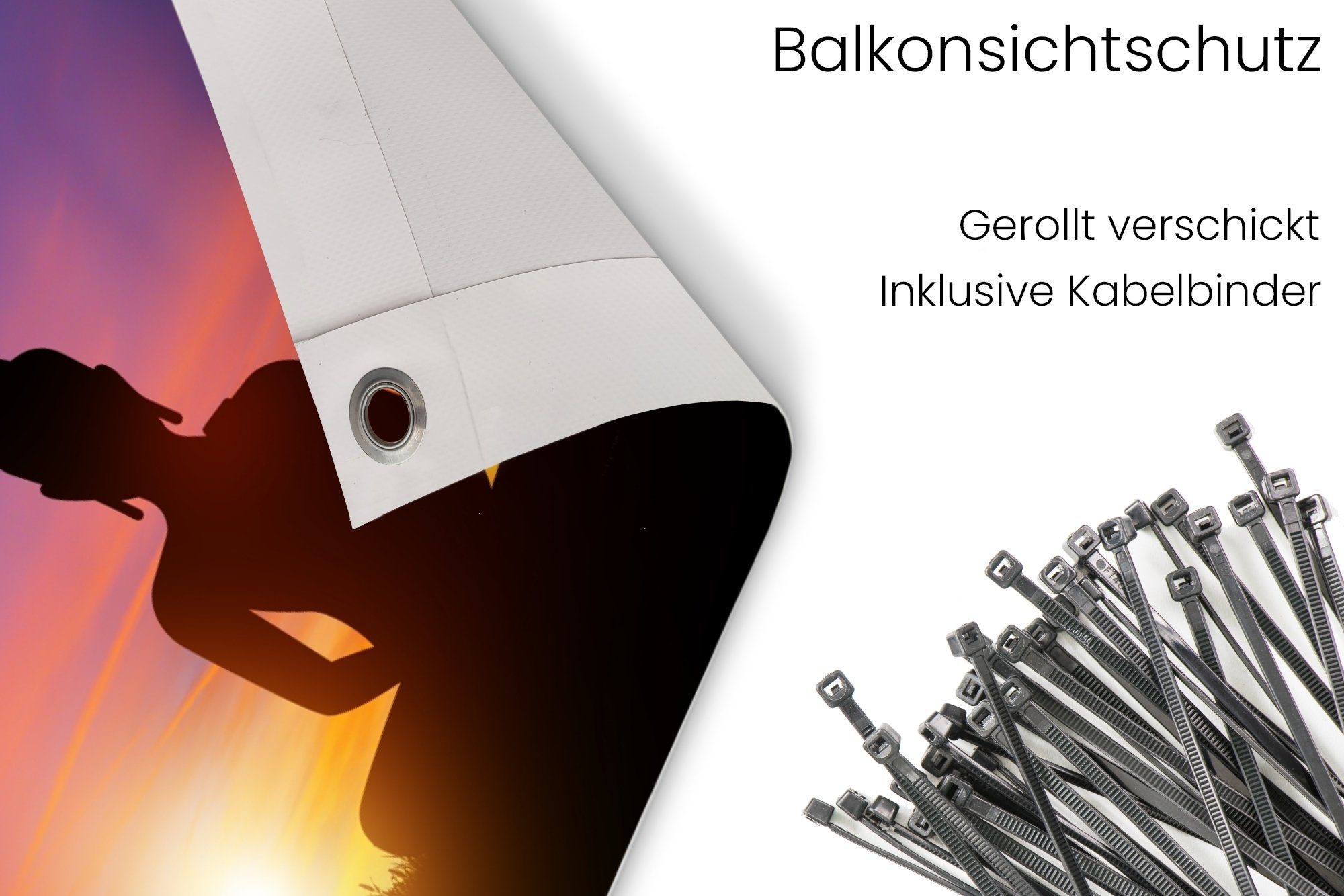 MuchoWow Balkonsichtschutz Sonnenuntergang - Horizont - Buddha-Statue - Buddha - Silhouette (1-St) Balkonbanner, Sichtschutz für den Balkon, Robustes und wetterfest
