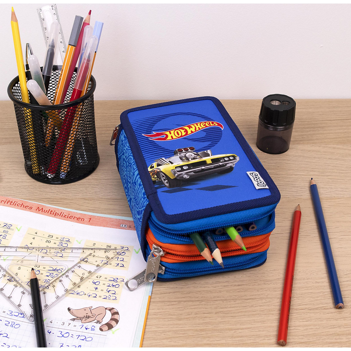 Triple-Federmäppchen Hot Wheels, befüllt, 30-tlg.