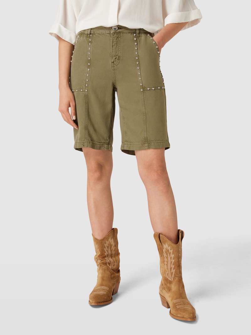 Jeansshorts mit Zierbesatz Modell 'BIANCHE' in olivgrün