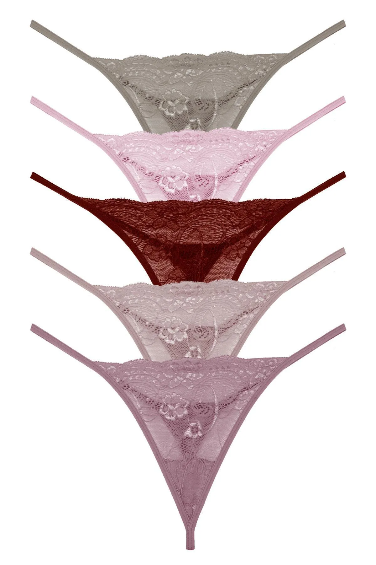 Sensu  Damen-Tanga mit Kordelzug und Spitze, 5-teiliges Höschen-Set, gemischte Farben, KTS3062
