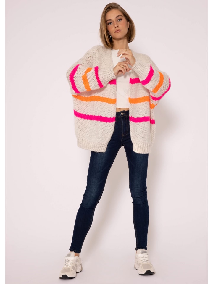 SASSYCLASSY Oversize Strick-Cardigan in Offwhite, Pink günstig kaufen