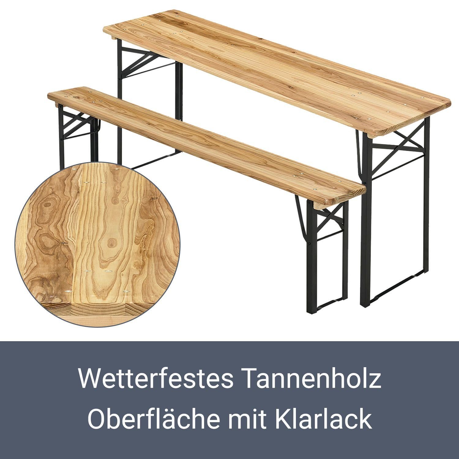 Juskys Bierzeltgarnitur Bichl, (Set, 3-tlg., Bierzeltgarnitur), Wetter und UV-beständig, klappbar, lackiertes Tannenholz