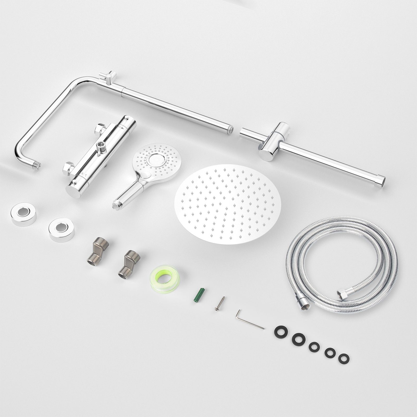 Rainsworth Duschsystem mit Thermostat, Höhe 126 cm, 3 Strahlart(en), Komplett-Set, 92-126 cm Duschstangen Edelstahl Duschamaturenset, Filtrationsfunktion
