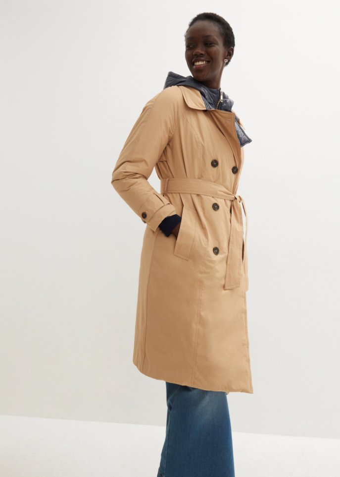 Trenchcoat mit Westeneinsatz und Wattierung