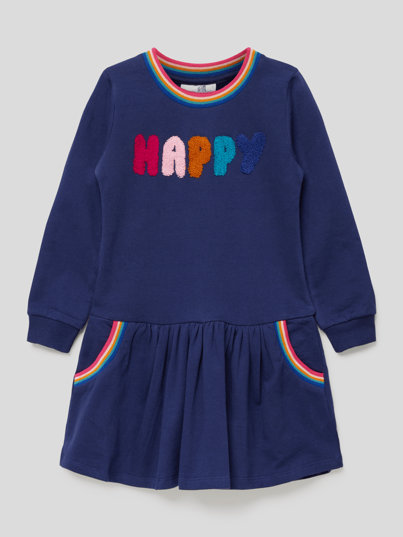 Sweatkleid mit Statement-Applikation in marineblau
