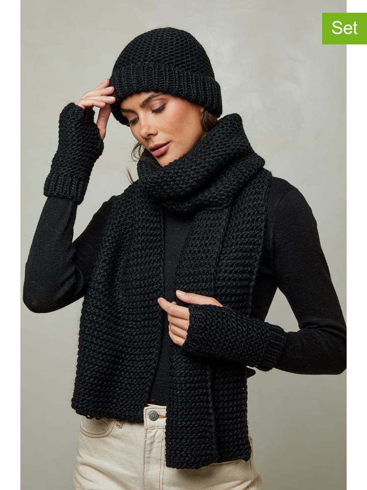 Soft Cashmere 3tlg. Set: Mütze, Schal und Fäustlinge in Schwarz günstig kaufen onesize