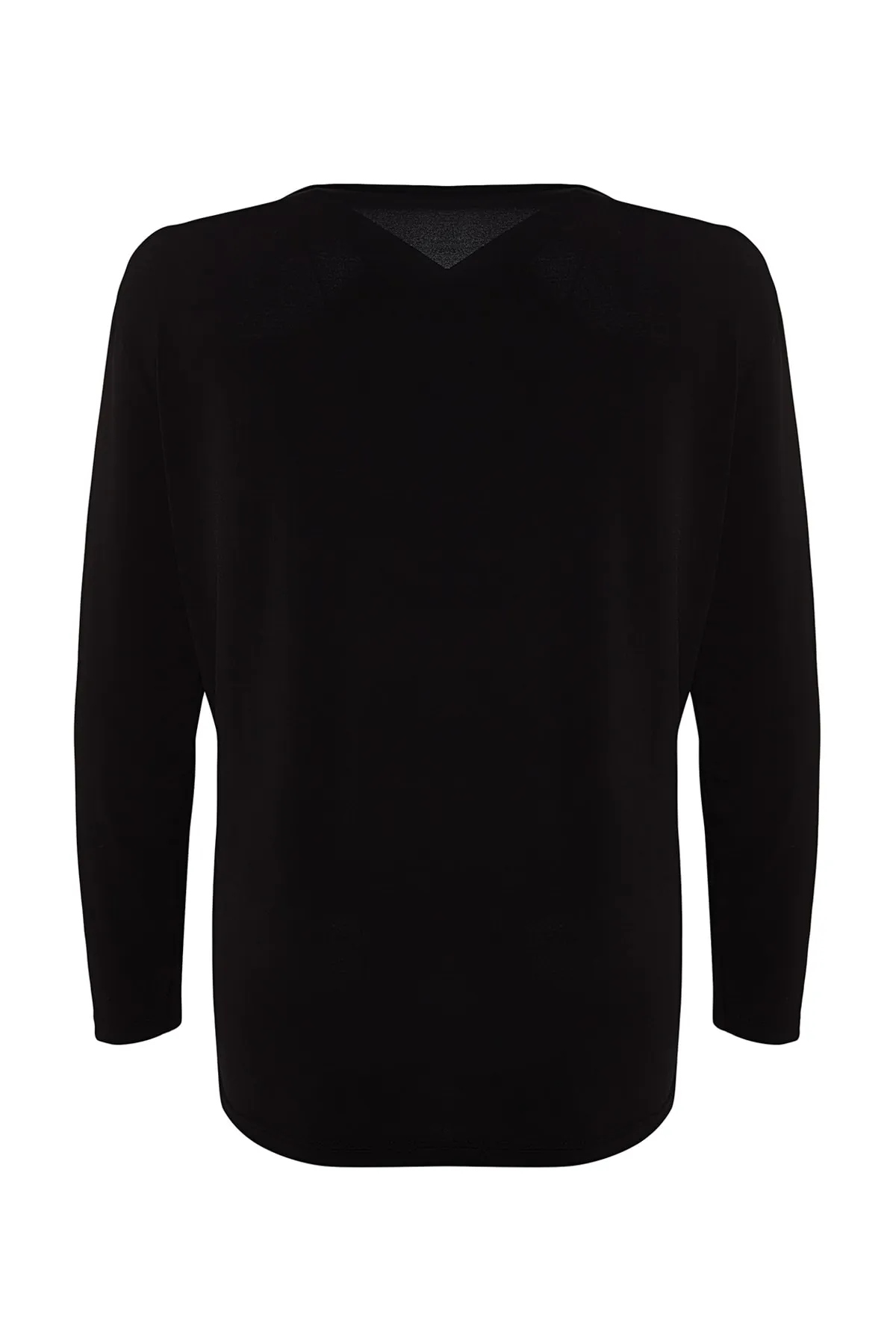 Trendyol Curve  Schwarze Boyfriend-Strickbluse mit V-Ausschnitt und Schlitz TBBSS22BZ1080