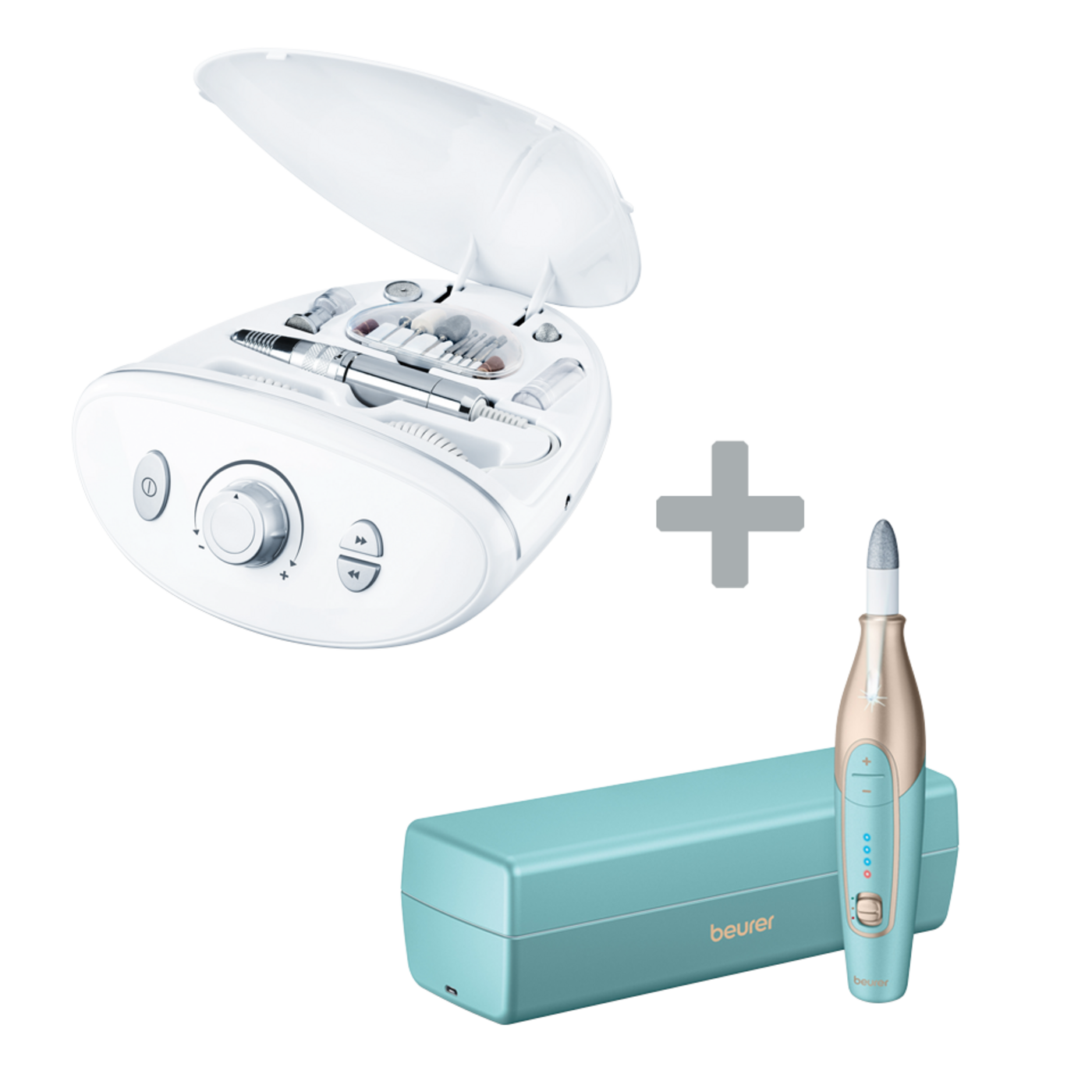 Beurer Maniküre-/ Pedikürestation MP 100 & Wiederaufladbares Maniküre- & Pediküreset MP 84-Das Power-Bundle