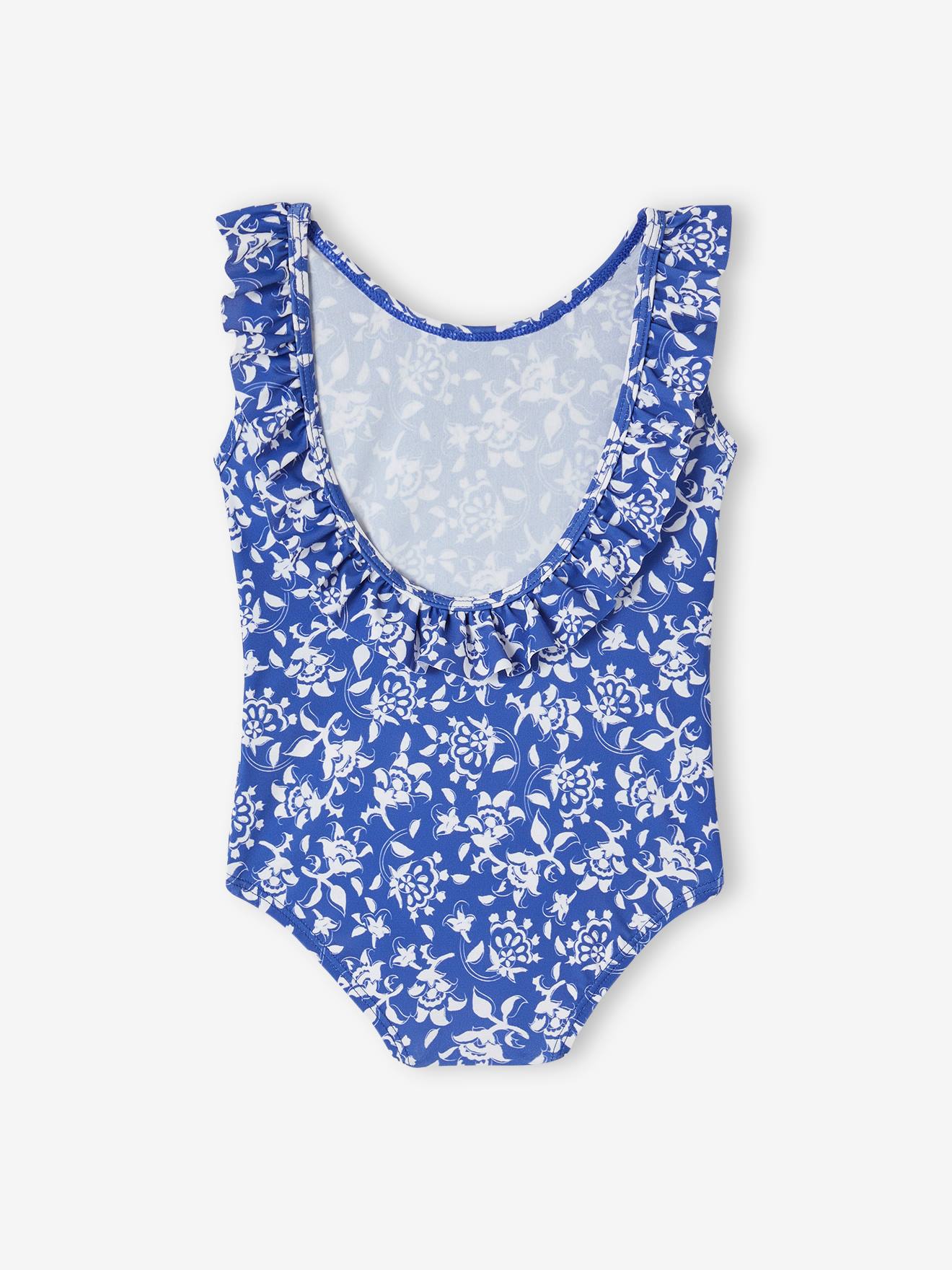Vertbaudet Capsule Bademode Team Familie: Baby Badeanzug Oeko-Tex - blau/weiß geblümt