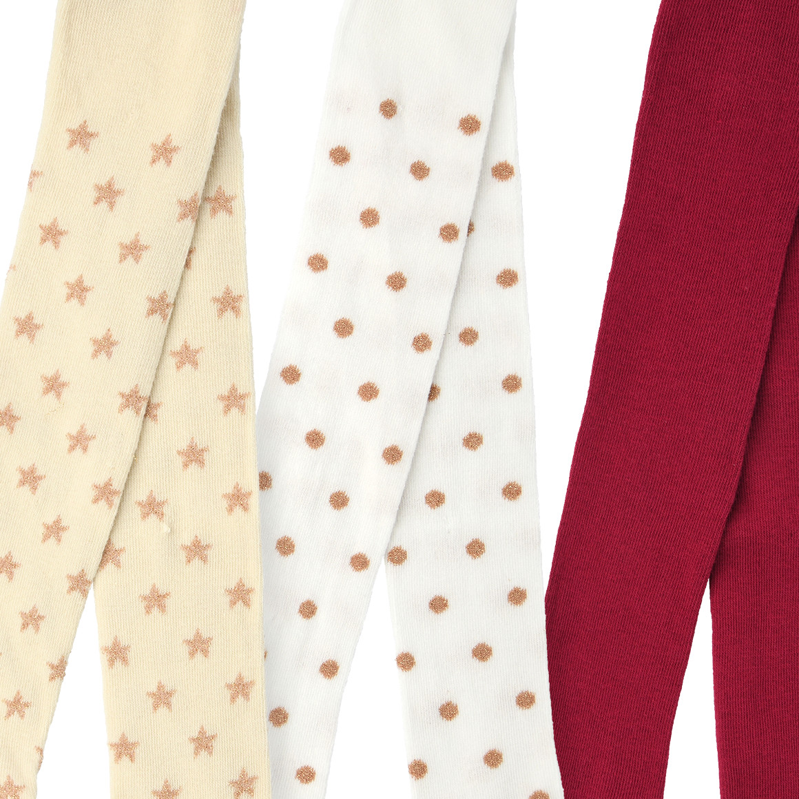 3 Mädchen Weihnachtsstrumpfhosen im Set weiss / dunkelrot / beige