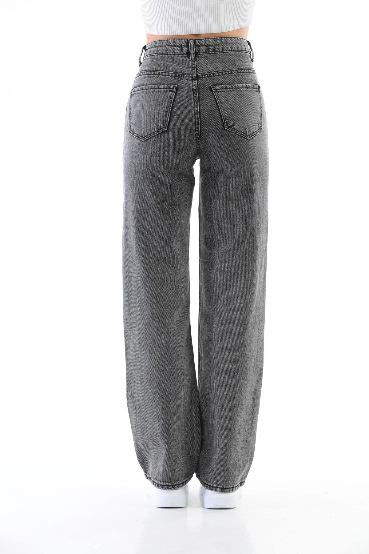 BİKELİFE  Geräucherte, schneegewaschene Palazzo-Jeans mit hoher Taille für Damen