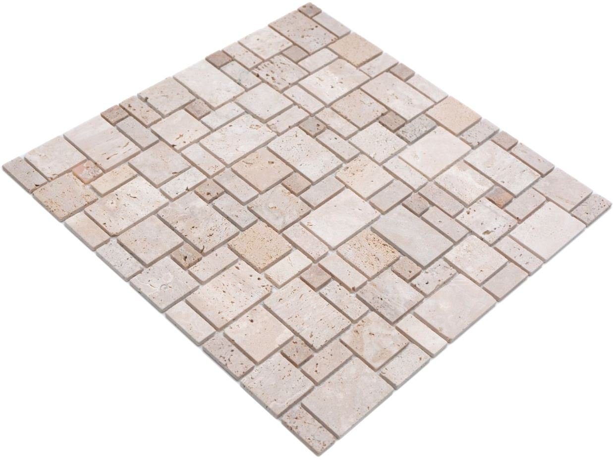 Mosani Mosaikfliesen Travertin Terrasse Wand Boden Naturstein beige braun Bad