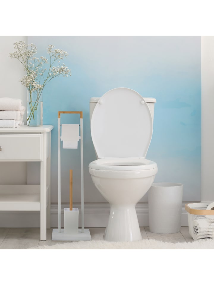 relaxdays WC Garnitur in Weiß/ Natur - (B)23 x (H)77 x (T)18 cm günstig kaufen onesize