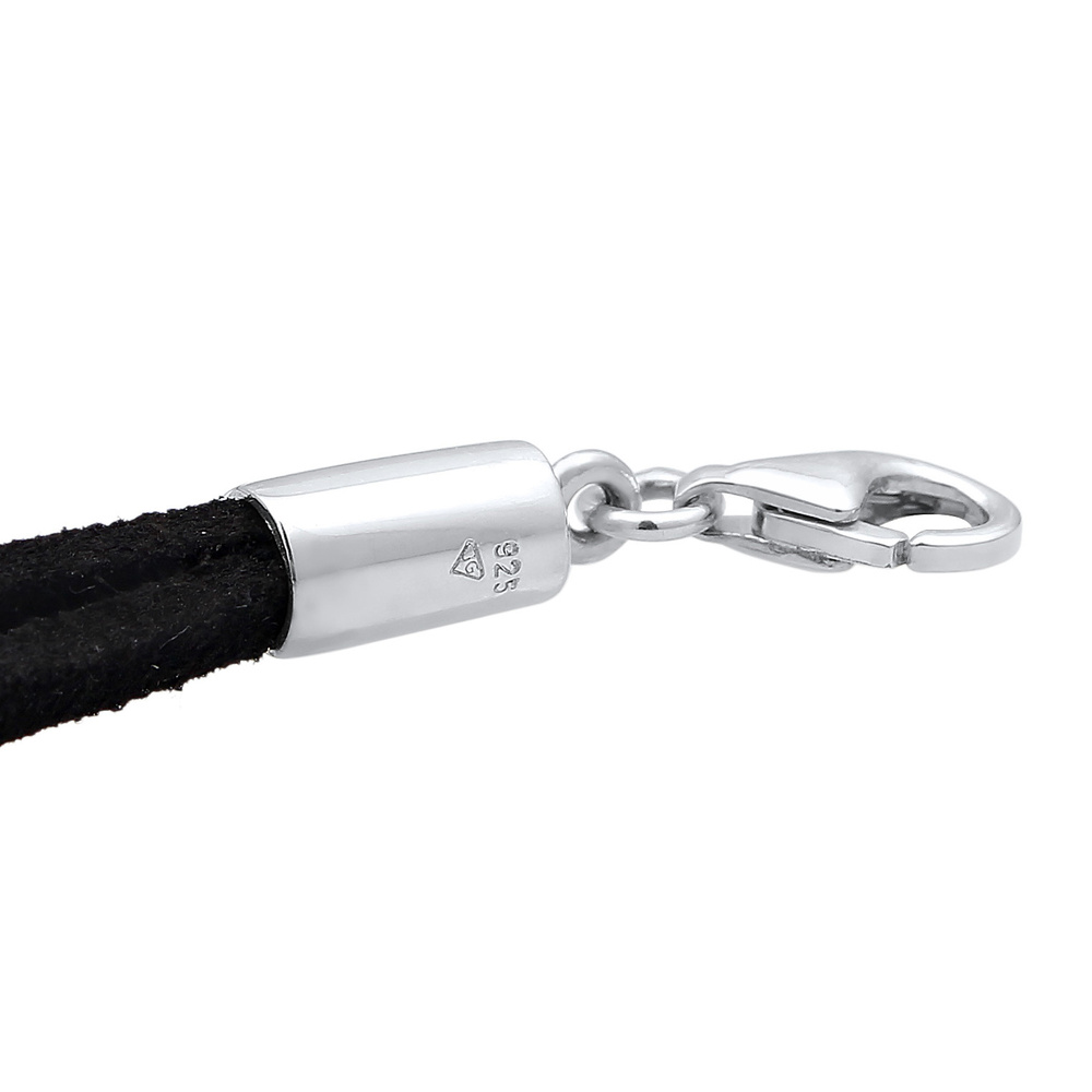 Elli Elli Bracelet Femmes Cercle Géo avec cuir synth. noir en argent sterling 925 Bracelet