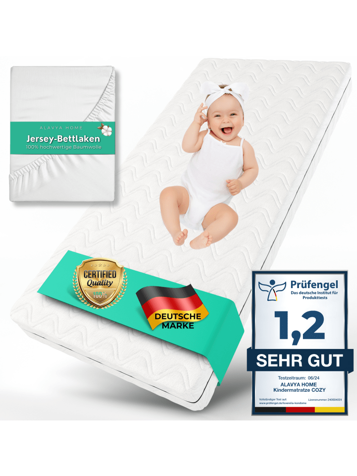 ALAVYA HOME Babymatratze 70 x 140 cm COZY Weiß - inkl. Spannbettlaken günstig kaufen 70 x 140 cm