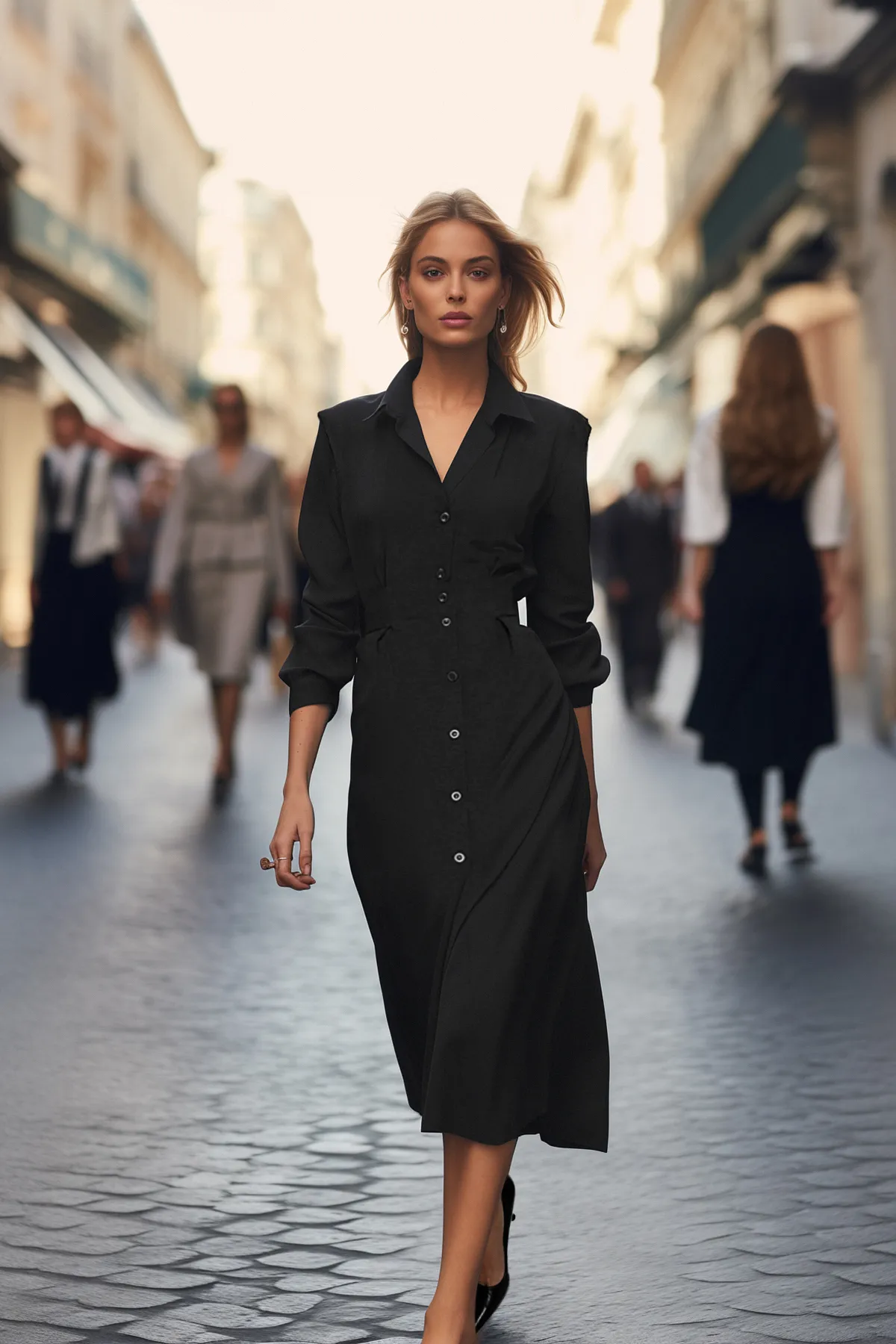 Trendyol Collection  Schwarzes, geknöpftes, gewebtes Kleid zum Binden am Rücken TWOAW24EL00367
